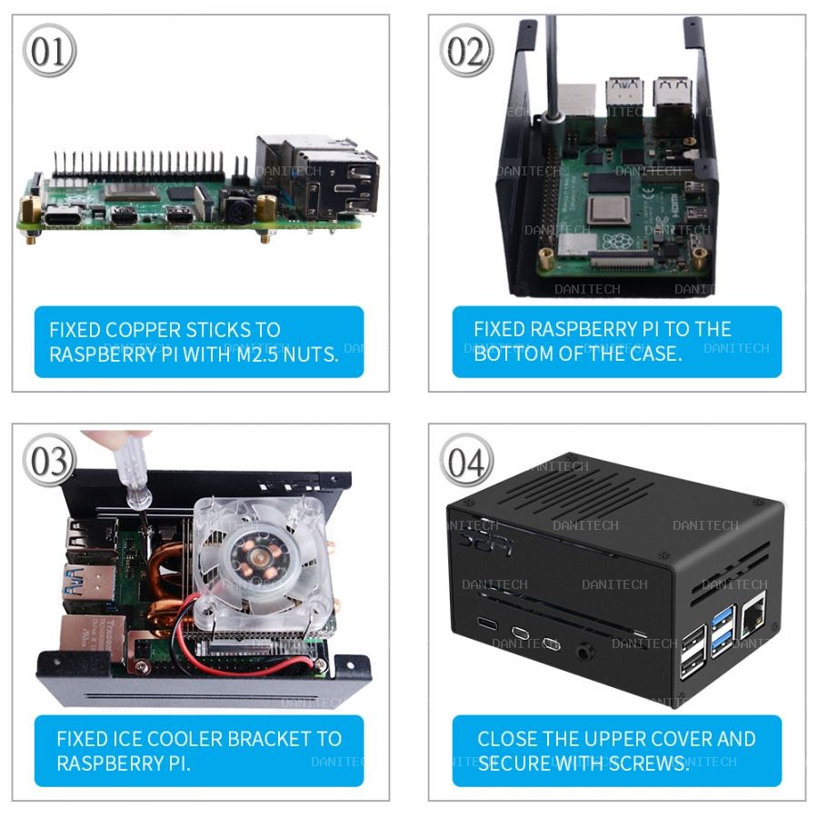 Case Metálico con ventilador Para Raspberry Pi 4 - imagen 5